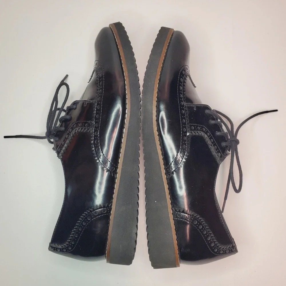 Steven by Steve Madden Steffan Black Patent Wingtip Oxford Platform Shoes‎ 8.5M